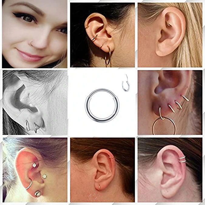 316L Stainless Steel Body Jewelry Piercing Jewelry Nose Ring Lip Ring Seamless Earring Multi-Purpose Ring Hinged Segment Ring