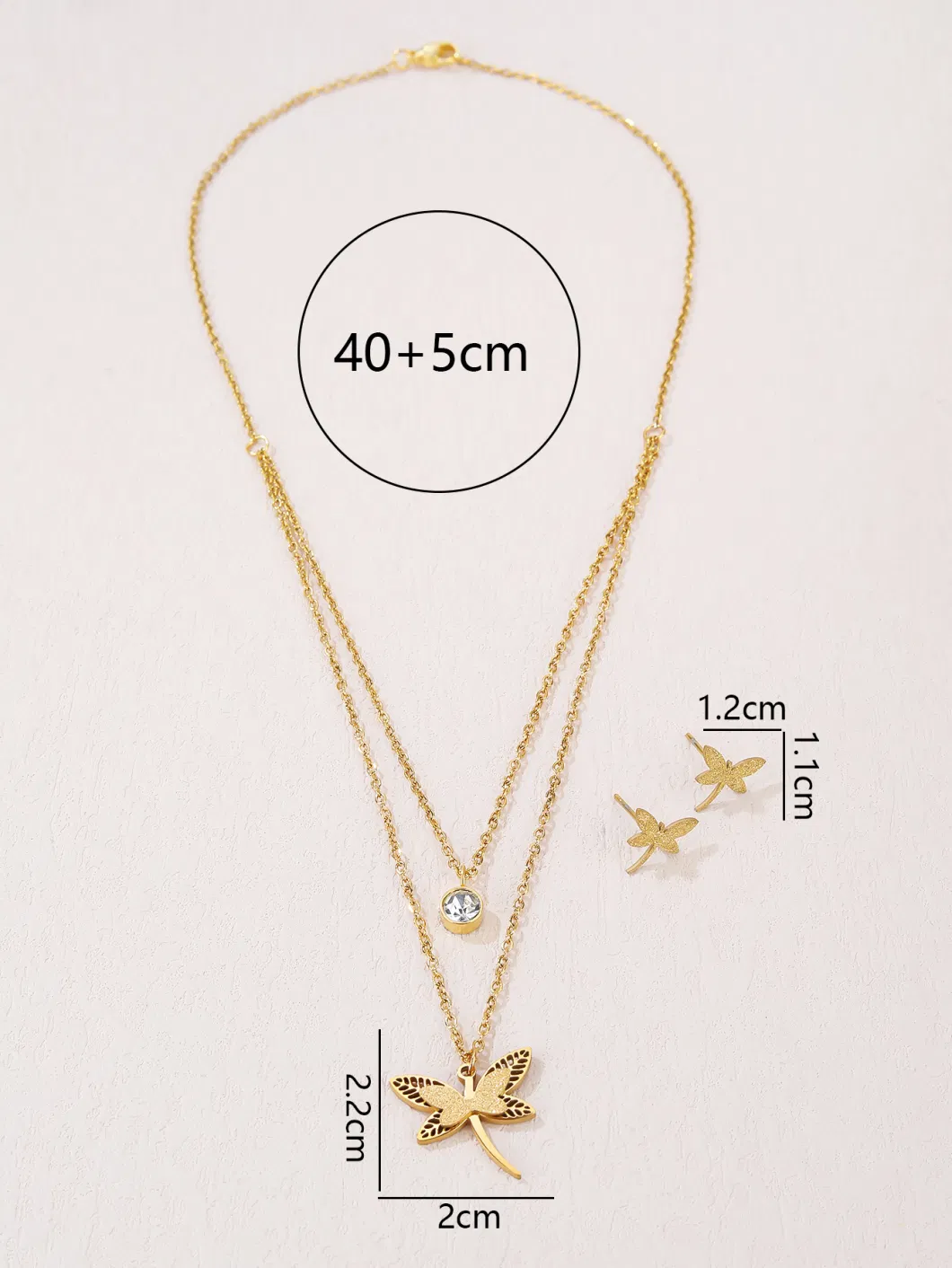 Gold Butterfly Crystal Pendant Necklace and Earring Jewelry Set