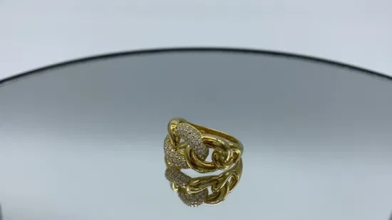 925 Silber vergoldet Neue Ankunft Heißer Verkauf Plain CZ Cuban Link Ring für Frau